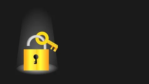 Secure key vector illustration on isolated black background with copy space area Illustrazione stock