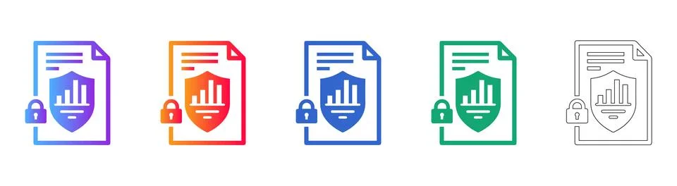 Secure KPI Document Shield Icon Set イラスト素材