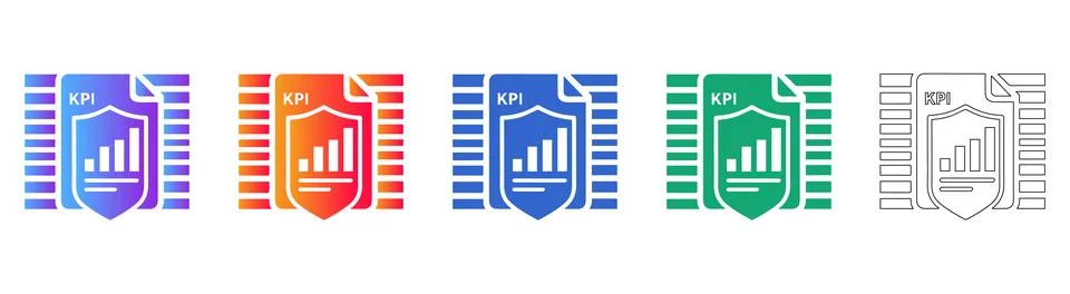 Secure KPI Shield Document Icon Set Illustrazione stock
