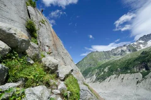 Secure ladders to Mer de Glace glacier, Chamonix, France Stock Photos