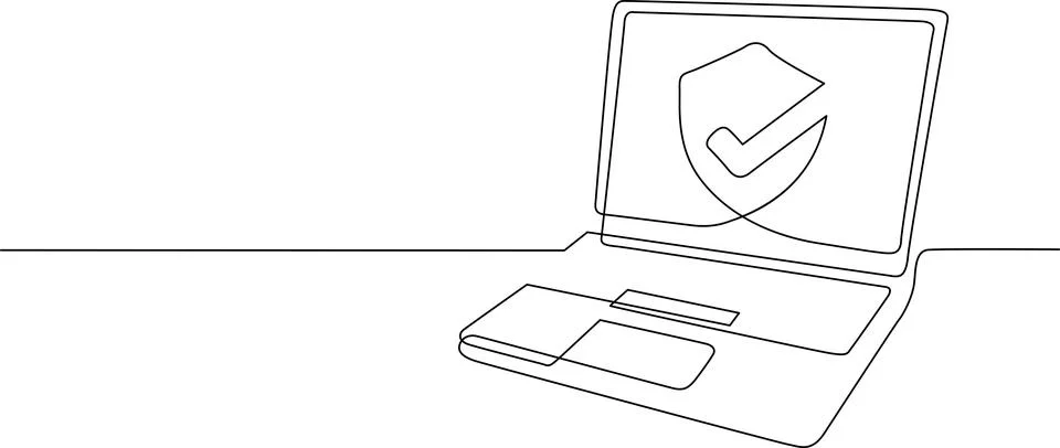 Secure laptop displaying shield icon Vector Stock Illustration