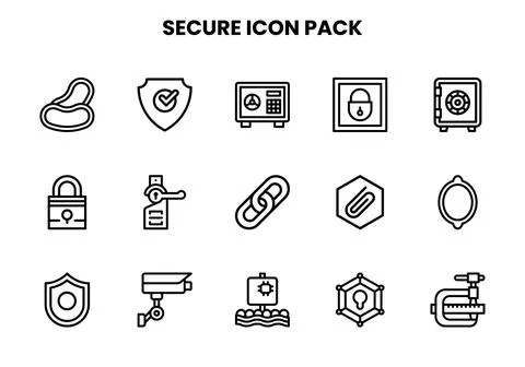 Secure Line Collection Icons Pack Stock Illustration