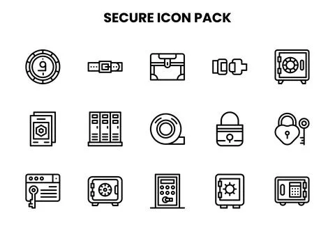 Secure Line Set Icons Pack Illustrazione stock