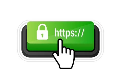 Secure of link green 3D button on white background. Vector illustration. Stock Illustration