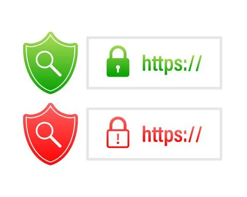 Secure of link green and red search system on white background. Vector illust 스톡 일러스트