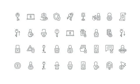 Secure lock and key to unlock access and open, padlock with keyhole line icon Stock Illustration