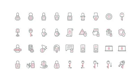 Secure lock and key to unlock access and open, padlock with keyhole line icon Stock Illustration