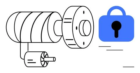 Secure Lock with Mechanical Engineering Components in Minimalist Style Stock Illustration
