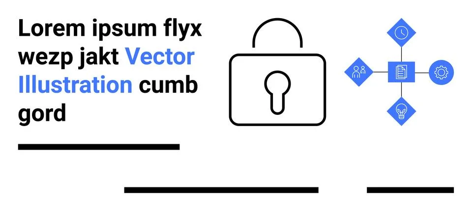Secure Lock with Network Symbols and Text Ideal for Cybersecurity Landing Pag Stockillustratie