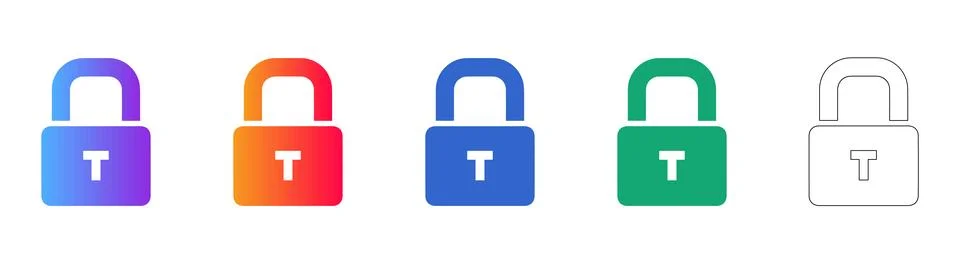 Secure Lock Padlock Icon Set Stock Illustration