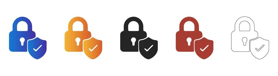 Secure lock with shield icon for digital data protection Ilustración de archivo