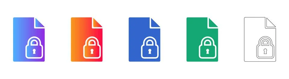 Secure Locked Document Icon Set Stock Illustration