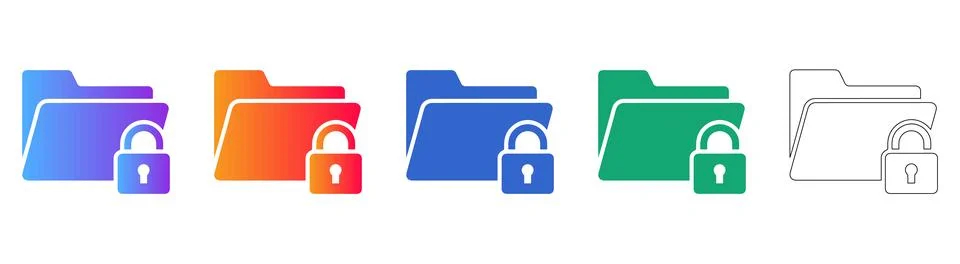 Secure Locked Folder and Data Protection Icon Set Illustrazione stock
