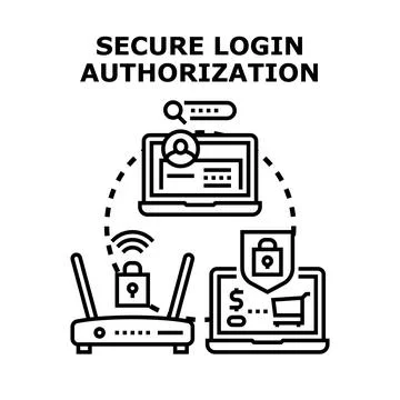 Secure login authorization connecting digital devices with internet protectio Stock Illustration
