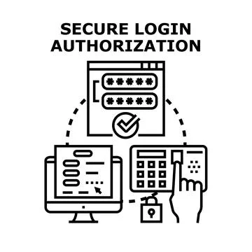 Secure login authorization process with digital protection 库存插图