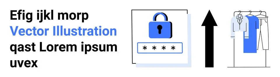 Secure Login Concept with Blue Lock Icon, Arrow, and Text Elements in Moder.. Stock Illustration