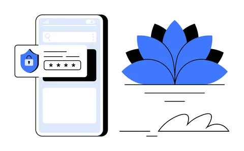 Secure Login Concept with Lock Icon and Tranquil Blue Lotus Emphasizing Peace 스톡 일러스트
