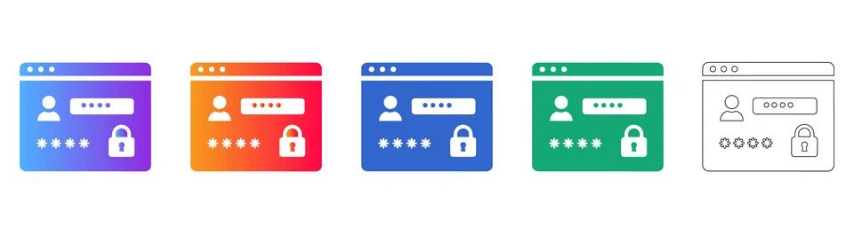 Secure Login Dashboard Icon Set Stock Illustration