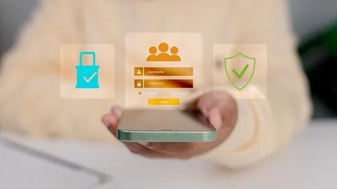 Secure Login System and Cybersecurity Concept with Mobile Phone Authenticatio Stock Photos