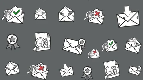 Secure mail communication and data analysis doodle icons seamless pattern Stock Footage 337288855