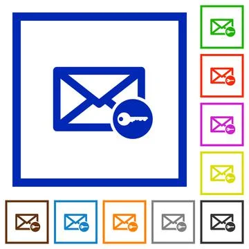 Secure mail flat framed icons Stock Illustration