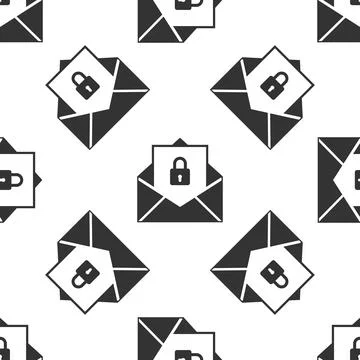 Secure mail icon seamless pattern on white background. Mailing envelope locked Stock Illustration