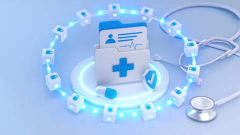 Secure Medical Records with Blockchain Technology for Digital Healthcare Data Video stock 337818498