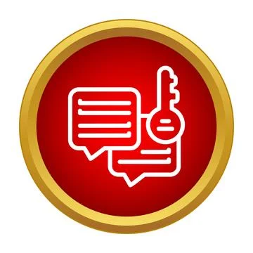 Secure messaging chat encryption key icon on red button Stock Illustration