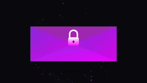 Secure Messaging Icon with Glowing Padlock and Violet Pink Gradient Particles Видео 346130596