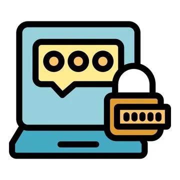Secure messaging, laptop displaying chat with combination lock Illustrazione stock