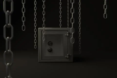 Secure Metal Quadratic Safe with Chains Illustrazione stock