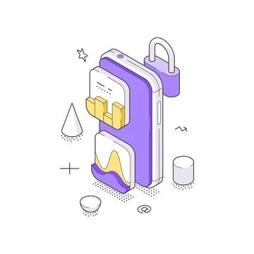 Secure Mobile App Interface And User Account Isometric Vector Illustration Stock Illustration