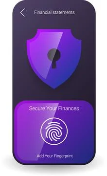 Secure Mobile App Interface With Fingerprint Authentication And Shield Icon.. Stock Illustration