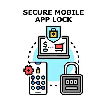 Secure mobile app lock concept choosing passwords Stock Illustration