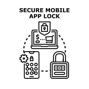 Secure mobile app lock concept choosing passwords Stock Illustration