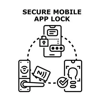 Secure mobile app lock protection cyber security data access Stock Illustration