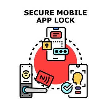 Secure mobile app lock protection cyber security data access Stock Illustration