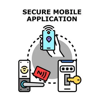 Secure mobile application providing safe online access and digital control Stock Illustration