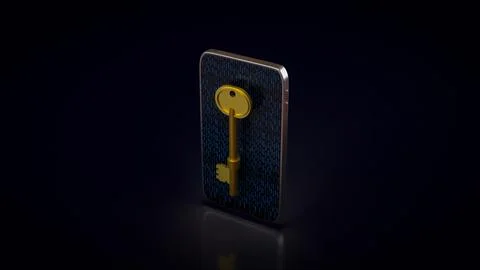 Secure Mobile Data Access Key 3d render. Stock Illustration