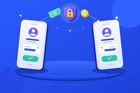 Secure Mobile Financial Transactions Between Two Smartphones Illustration Stock Illustration