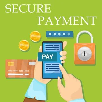 Secure Mobile Payment Concept in Flat Design Vector Illustration Illustrazione stock