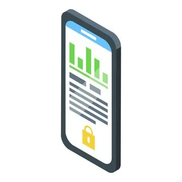 Secure mobile phone showing statistics and data with lock icon Stock Illustration