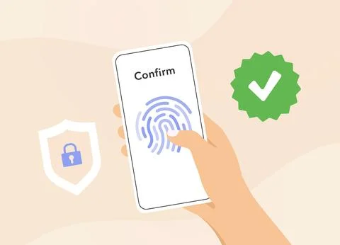 Secure mobile transactions with biometric payment solutions. M-commerce Stock Illustration