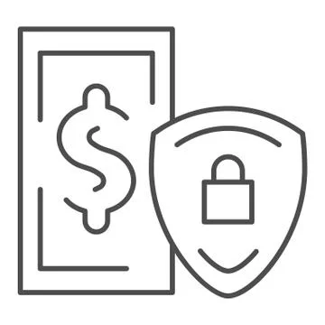 Secure money thin line icon. Banknote and shield vector illustration isolated on イラスト素材