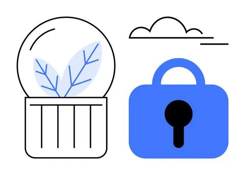 Secure Nature Blue Lock and Leaf Globe with Cloud Stock Illustration