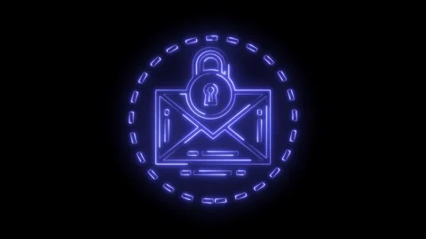 Secure neon email padlock animation data encryption and privacy protection on Stock Footage 322989918