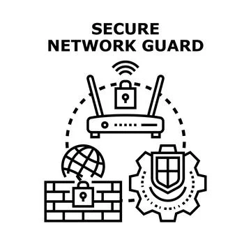 Secure network guard protecting internet data connection Stock Illustration