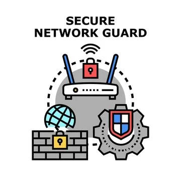 Secure network guard protecting internet data connection Stock Illustration