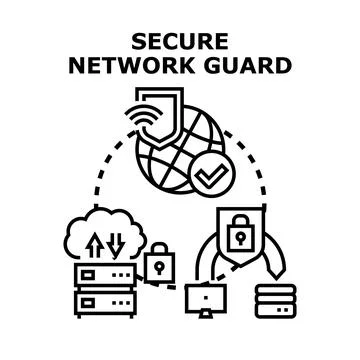 Secure network guarding protecting digital data access 库存插图