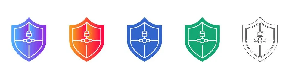 Secure Network Node and Shield Protection Icons Illustrazione stock